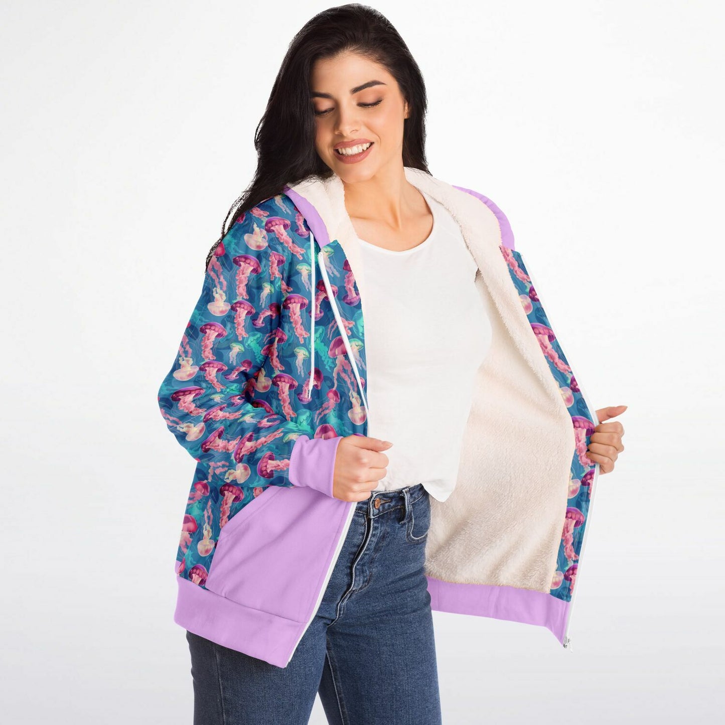 Microfleece Zip Human Hoodie - Pink Ocean