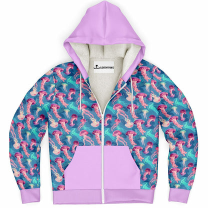 Microfleece Zip Human Hoodie - Pink Ocean