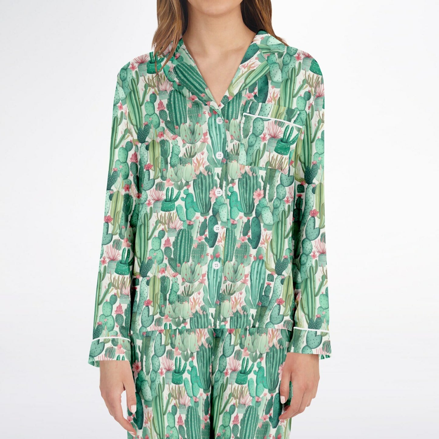 Women's Satin Set Pajamas - Plants