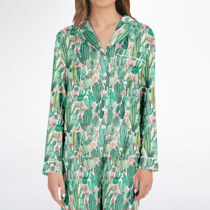 Women's Satin Set Pajamas - Plants