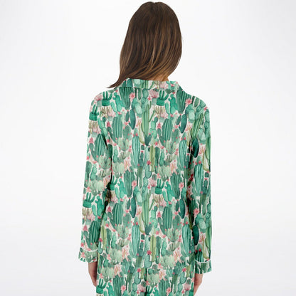 Women's Satin Set Pajamas - Plants
