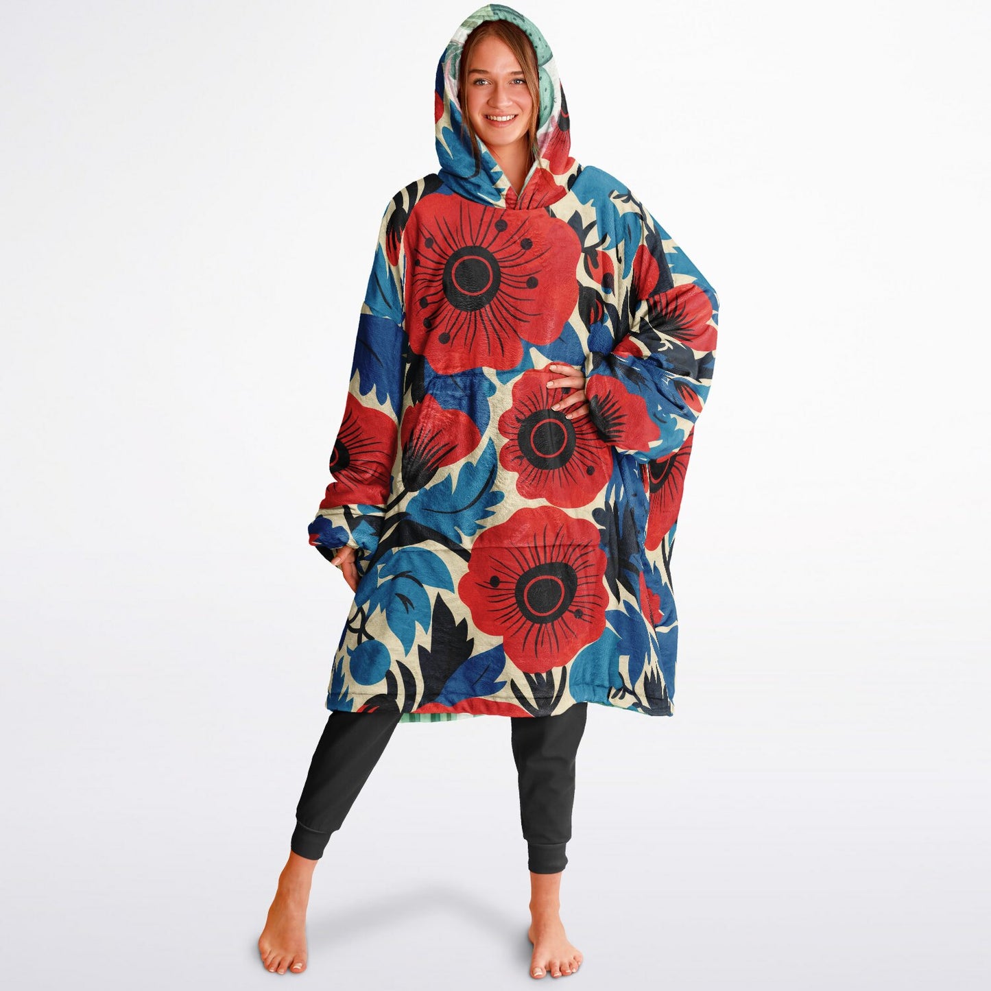 Reversible Snug Hoodie - Plants and Red Flower