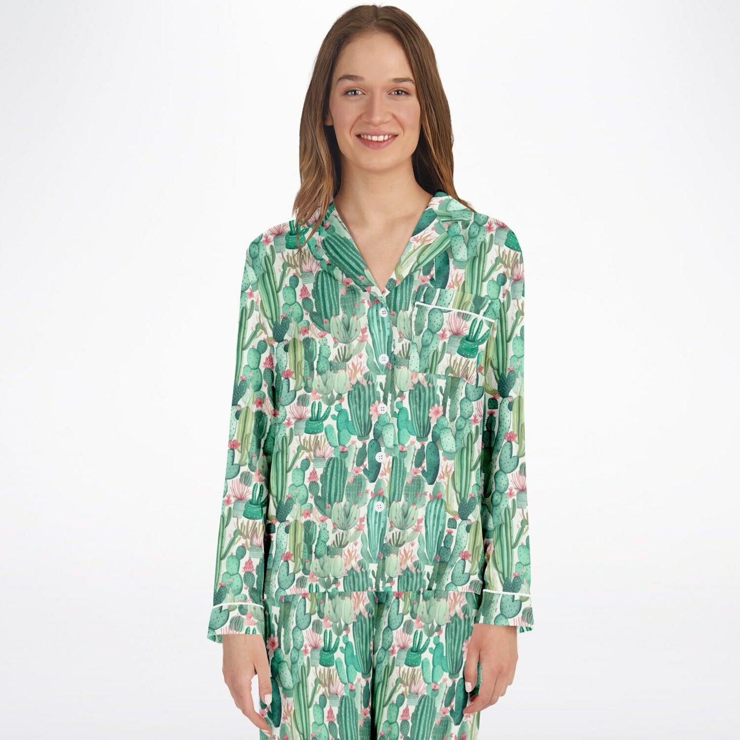 Women's Satin Set Pajamas - Plants