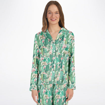 Women's Satin Set Pajamas - Plants