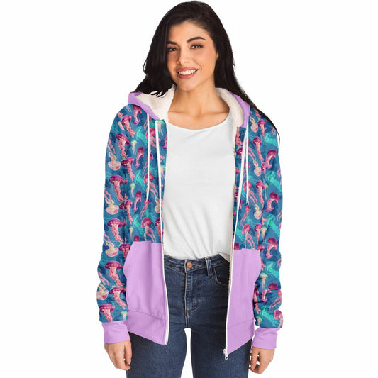 Microfleece Zip Human Hoodie - Pink Ocean