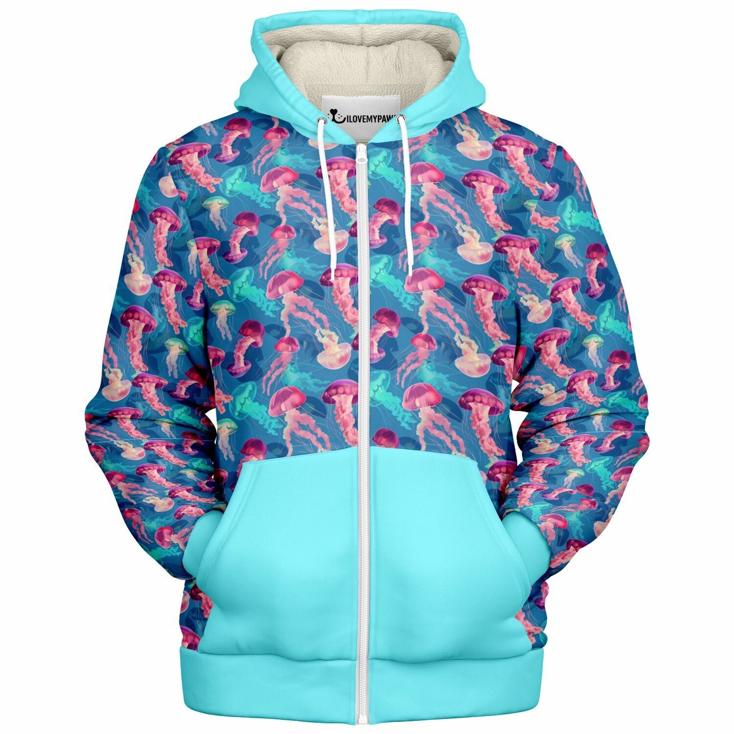 Microfleece Zip Human Hoodie - Skyblue