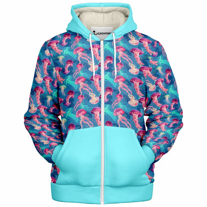 Microfleece Zip Human Hoodie - Skyblue
