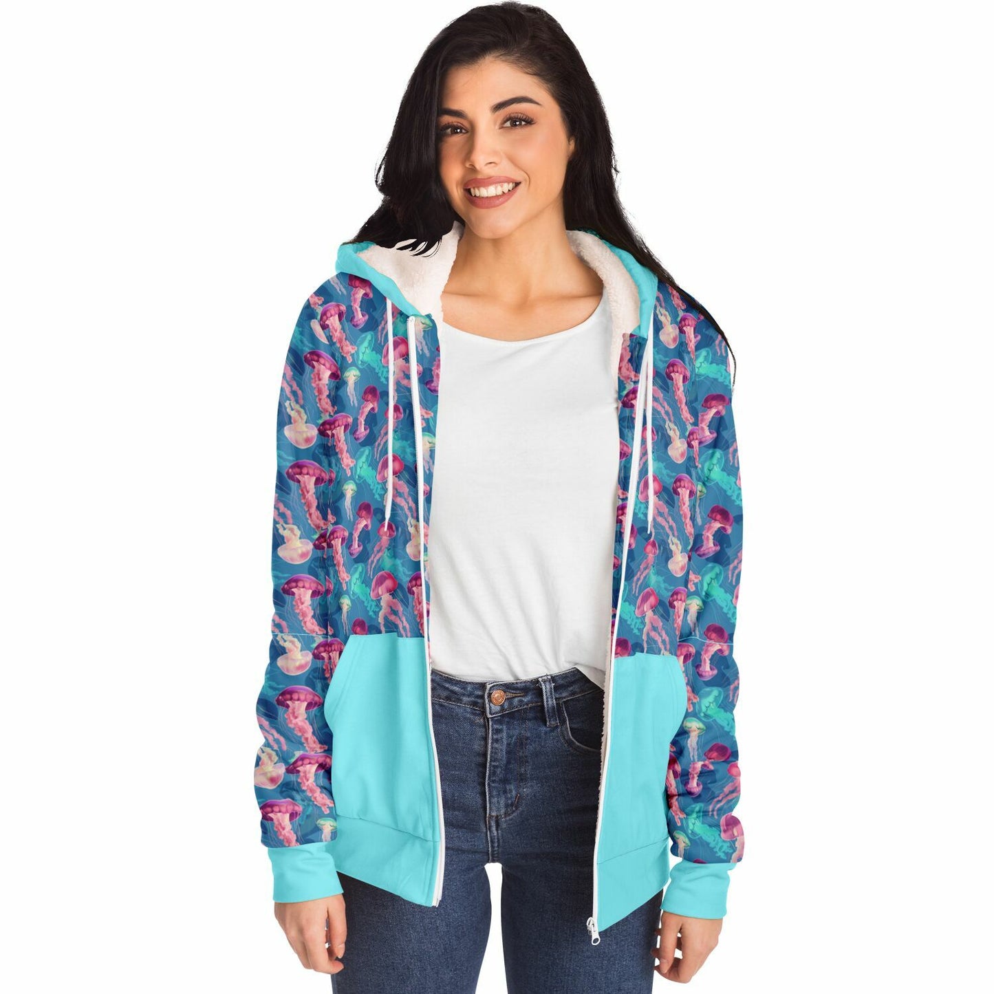Microfleece Zip Human Hoodie - Skyblue