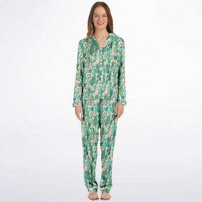 Women's Satin Set Pajamas - Plants