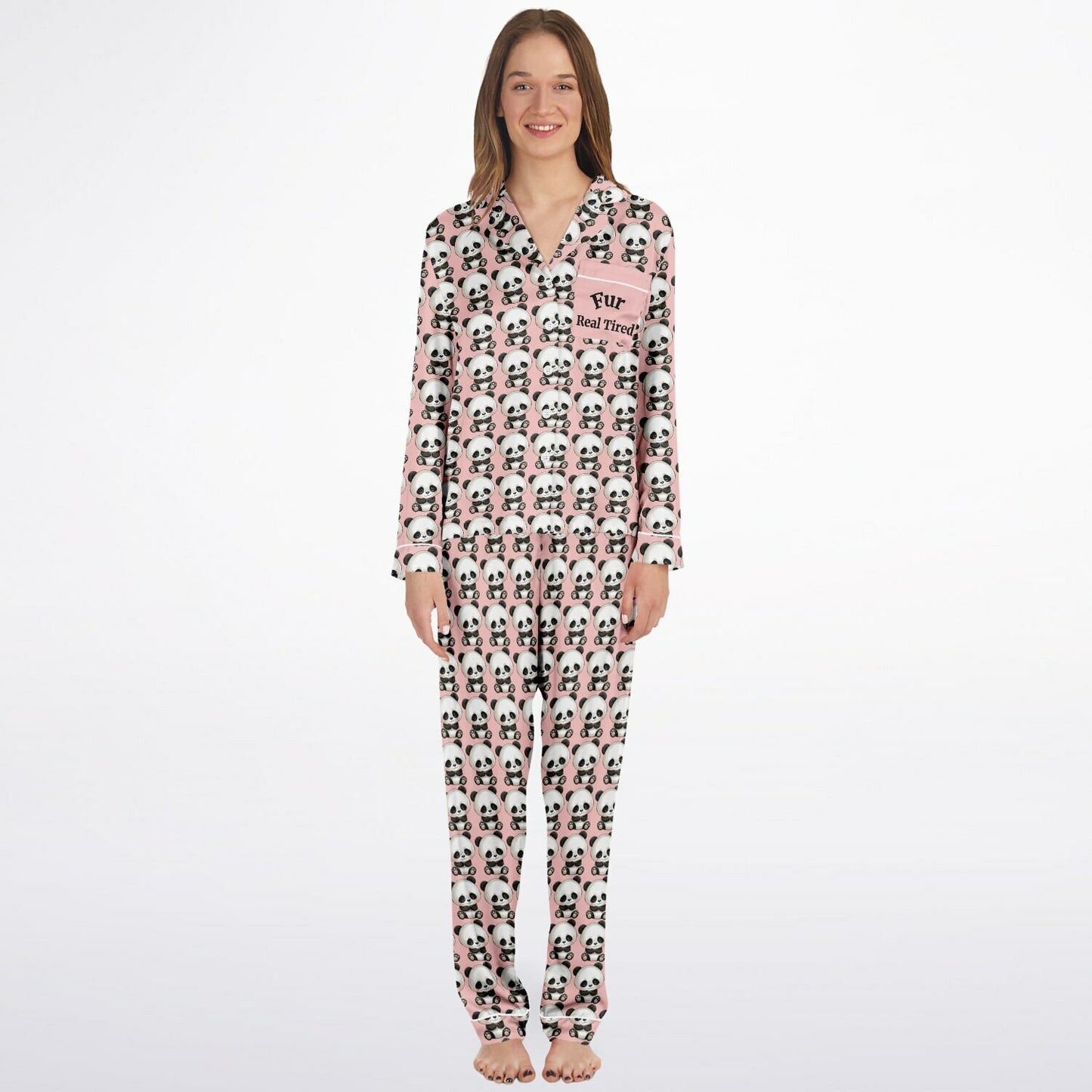 Women's Satin Set Pajamas - Panda Fur Real Tired