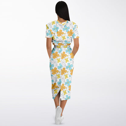 Custom Text Cropped Short Sleeve Sweatshirt and Long Pocket Skirt Set – AOP