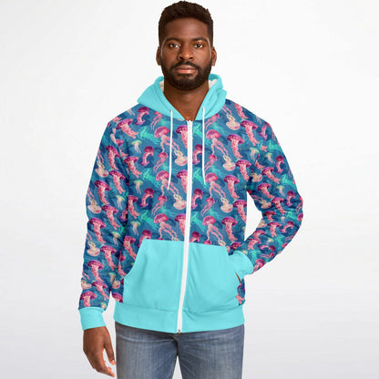 Microfleece Zip Human Hoodie - Skyblue