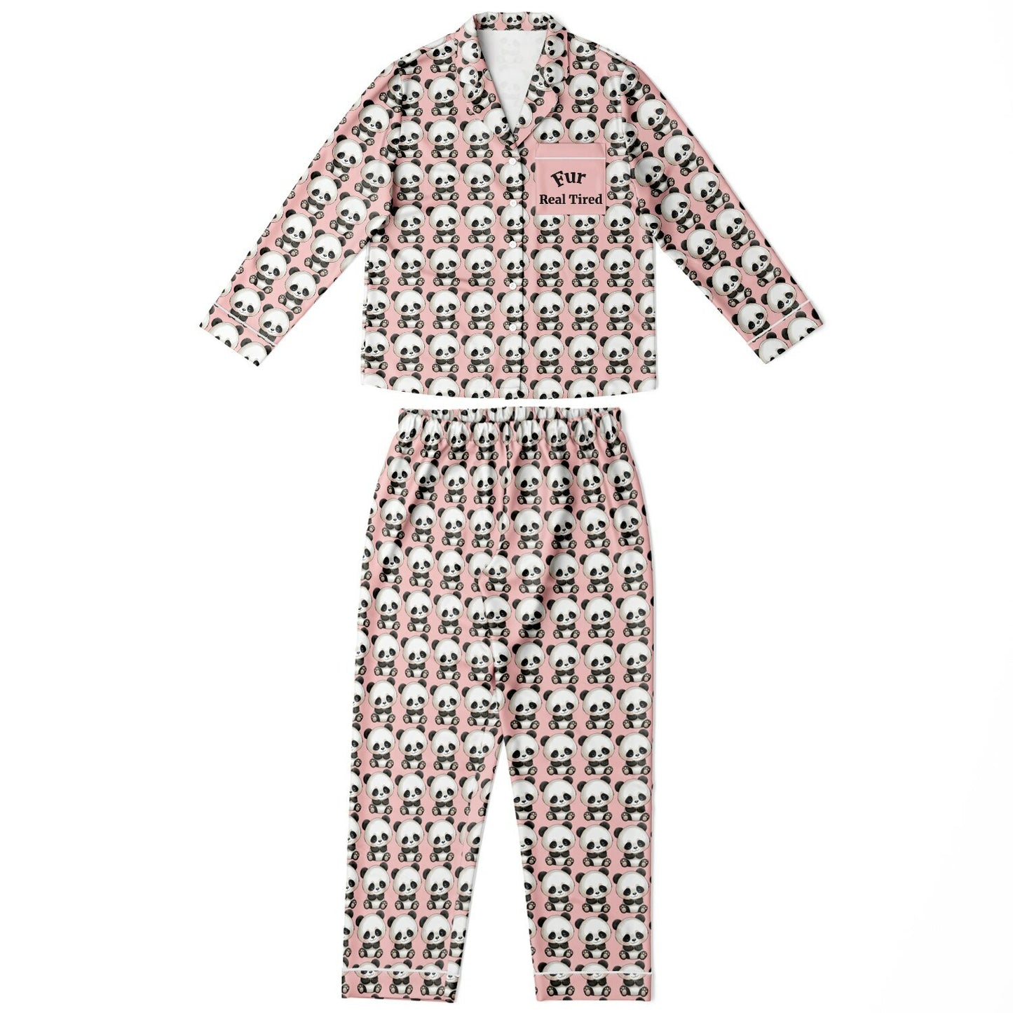 Women's Satin Set Pajamas - Panda Fur Real Tired