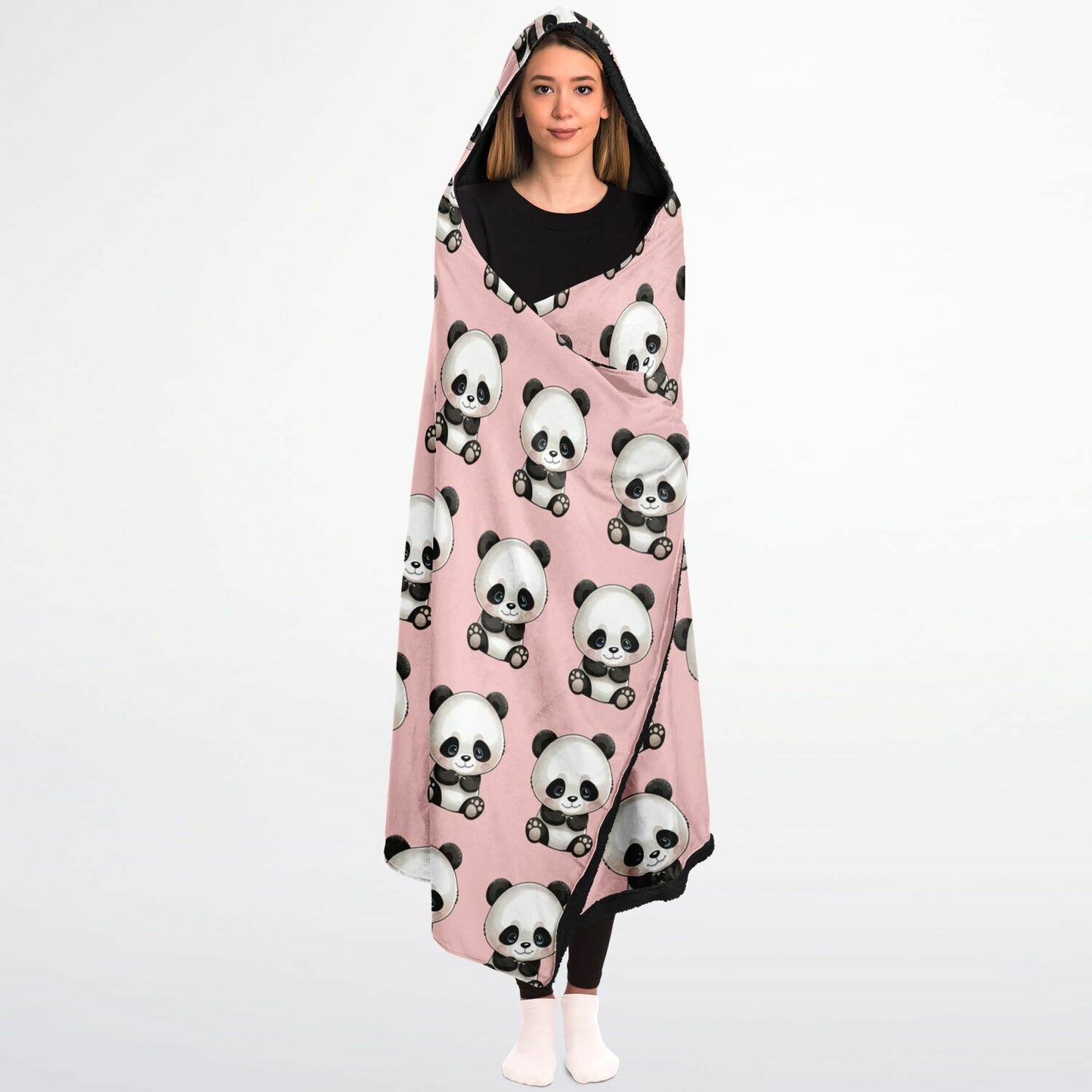 Custom Name/Text Hooded Blanket Micro Fleece - Panda Pink