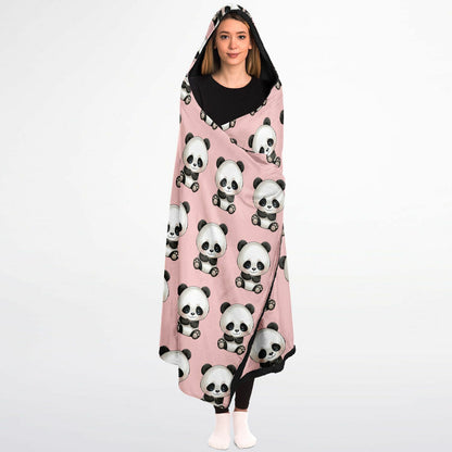 Custom Name/Text Hooded Blanket Micro Fleece - Panda Pink