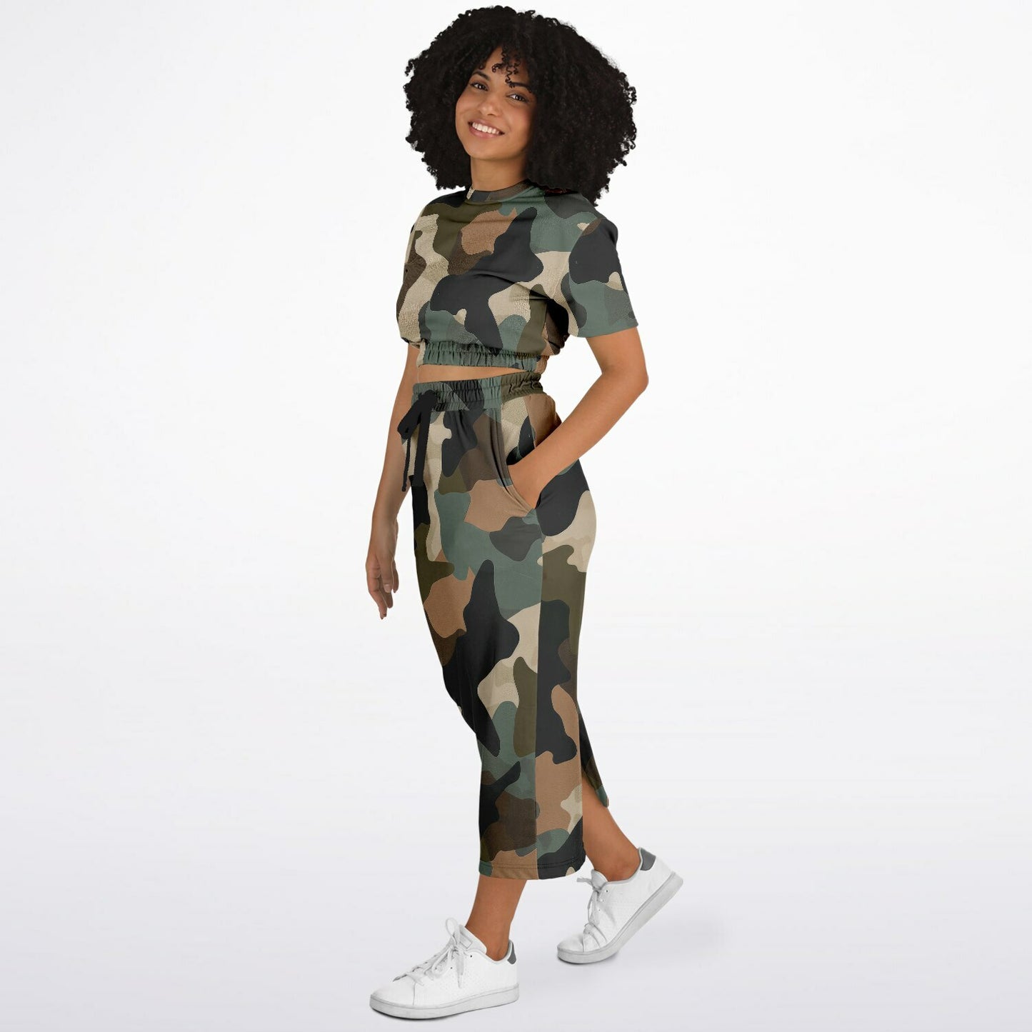 Cropped Short Sleeve Sweatshirt and Long Pocket Skirt Set – AOP