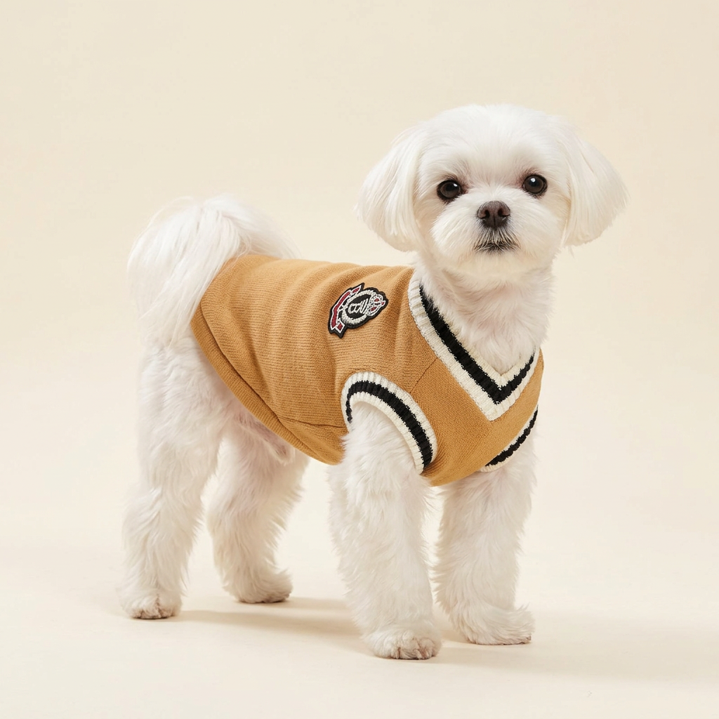Maltese modeling Khaki Preppy Pet Vest