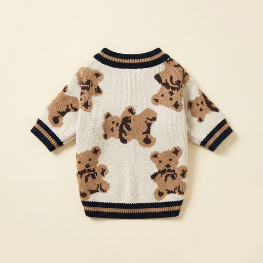 AI-generated back view of Beige Brown Teddy Knit Cardigan