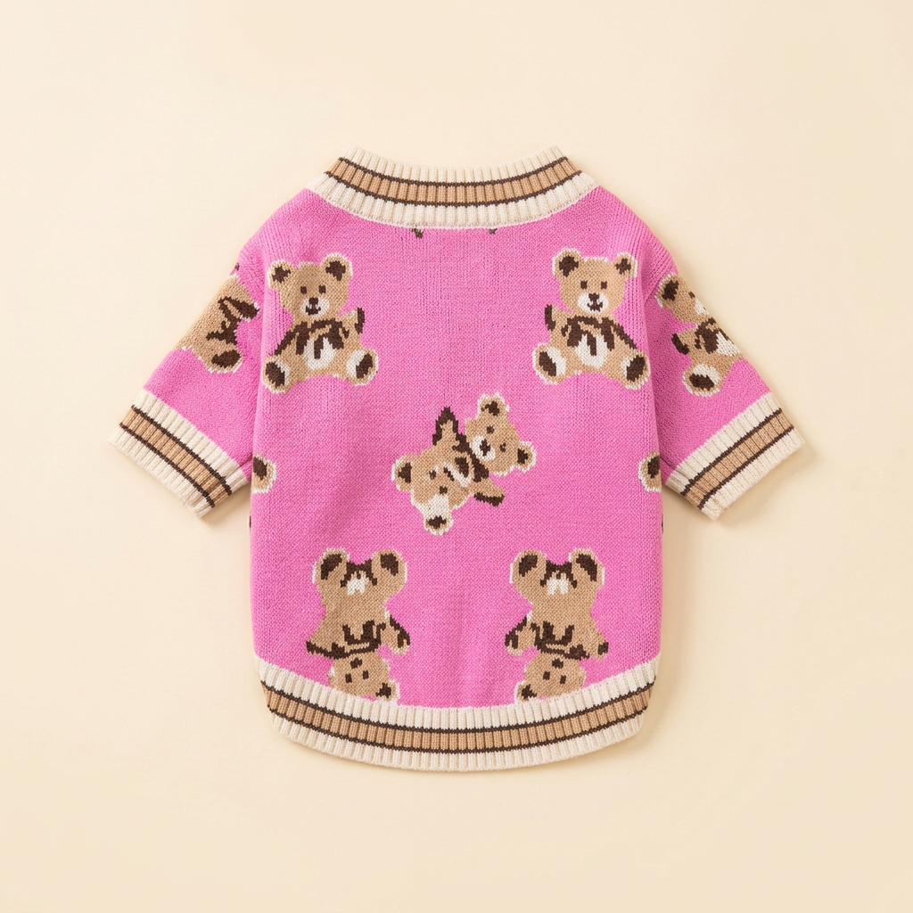 AI-generated back view of Pink Teddy Knit Cardigan
