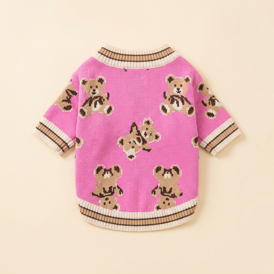 AI-generated back view of Pink Teddy Knit Cardigan