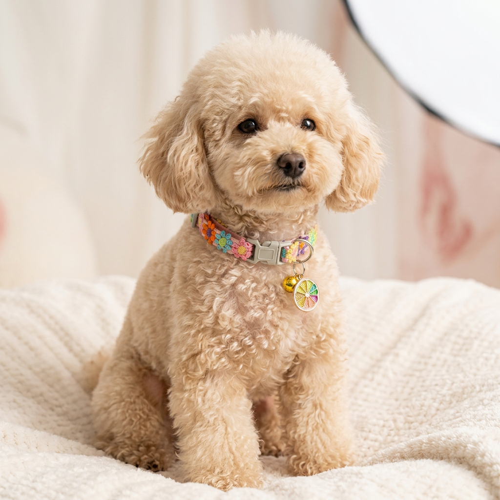 Poodle wearing Blossom Orange Fruit Charm collar