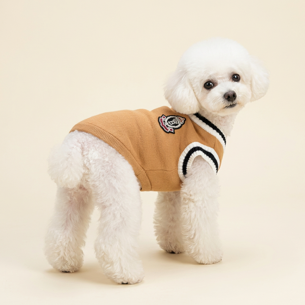 Poodle modeling Khaki Preppy Pet Vest