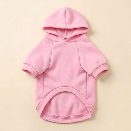 AI-generated front view of the pink dog hoodie with the small circular cutout removed