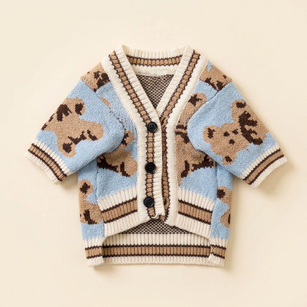 AI-generated front view of Blue Teddy Knit Cardigan