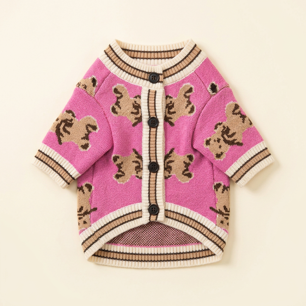 AI-generated front view of Pink Teddy Knit Cardigan