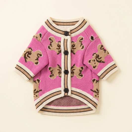 AI-generated front view of Pink Teddy Knit Cardigan