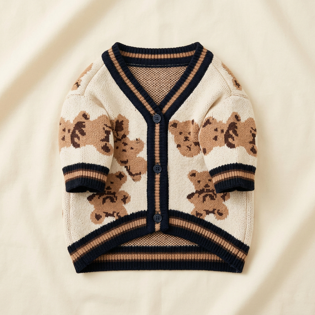 AI-generated front view of Beige Brown Teddy Knit Cardigan