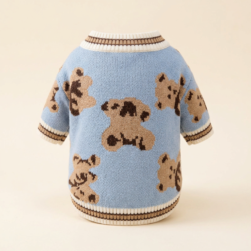 AI-generated back view of Blue Teddy Knit Cardigan