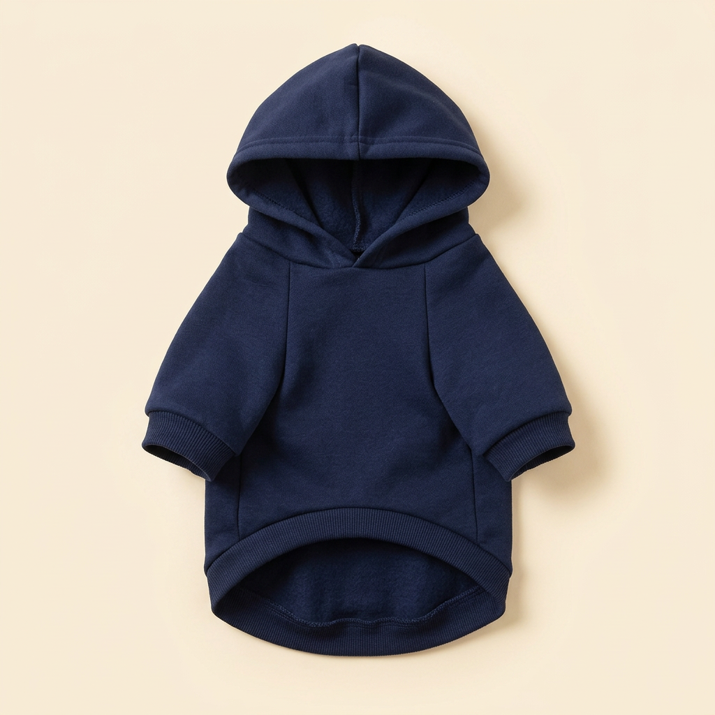 AI-generated navy blue dog hoodie front view