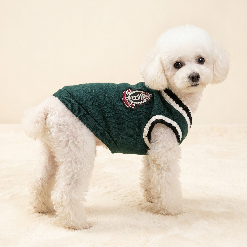 Poodle modeling Green Preppy Pet Vest