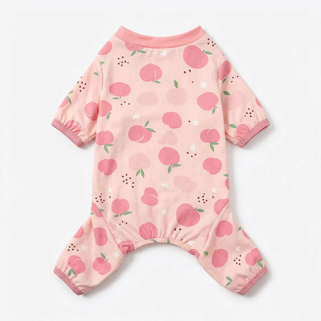 Pink peach-print pet pajamas, back view