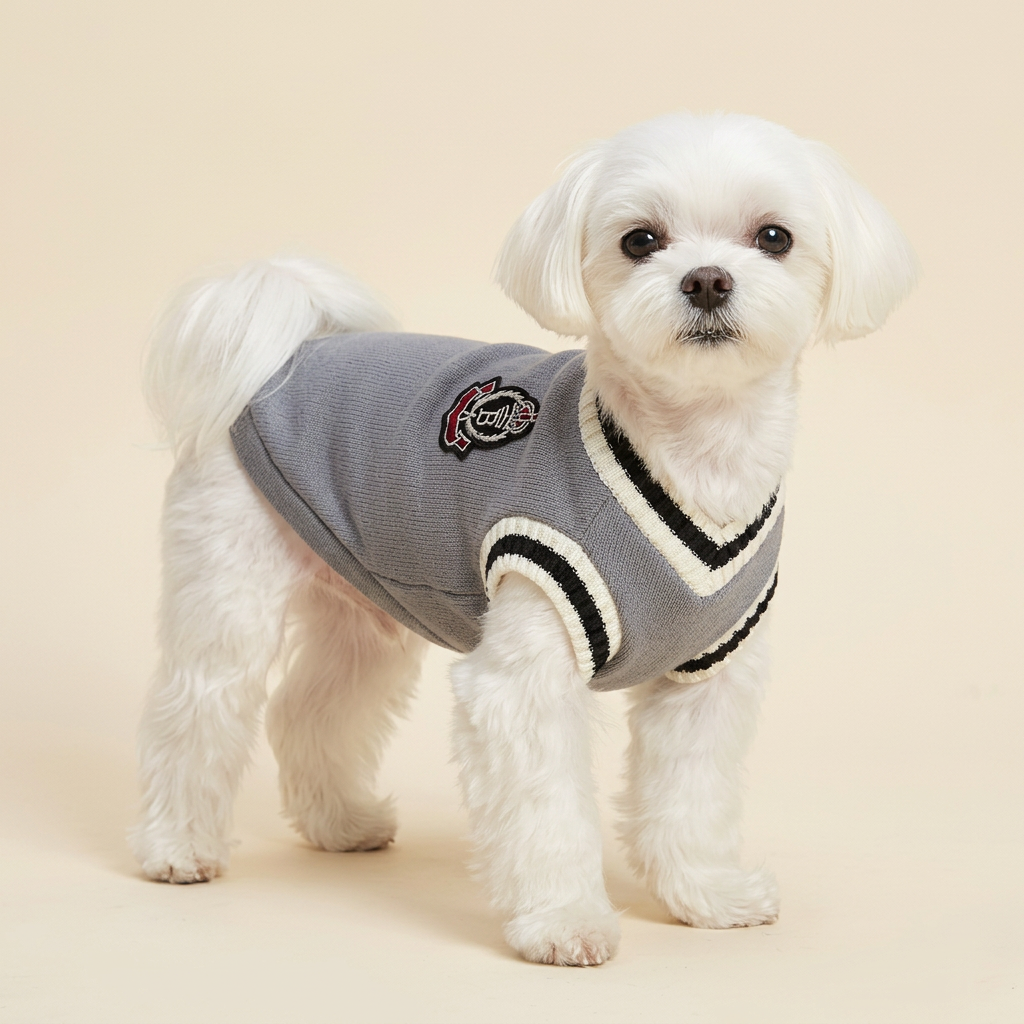 Maltese modeling Grey Preppy Pet Vest