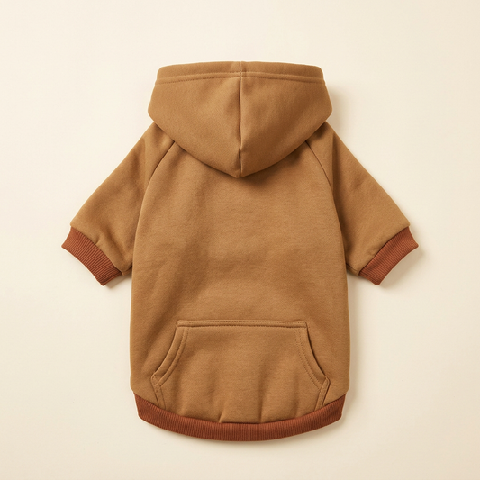 AI-generated brown dog hoodie back view