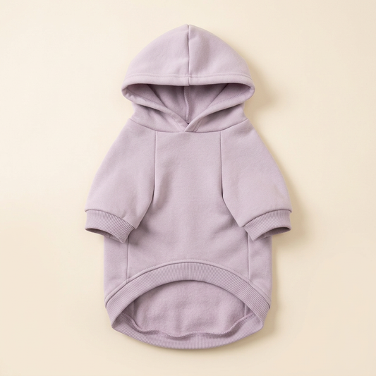 AI-generated purple dog hoodie front view