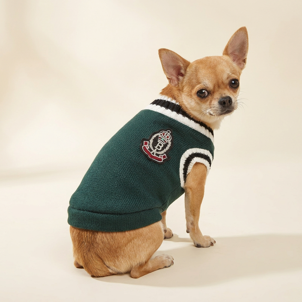 Chihuahua modeling Green Preppy Pet Vest