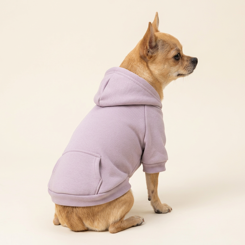 AI-generated Chihuahua wearing purple hoodie
