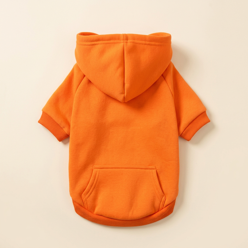 AI-generated orange dog hoodie back view
