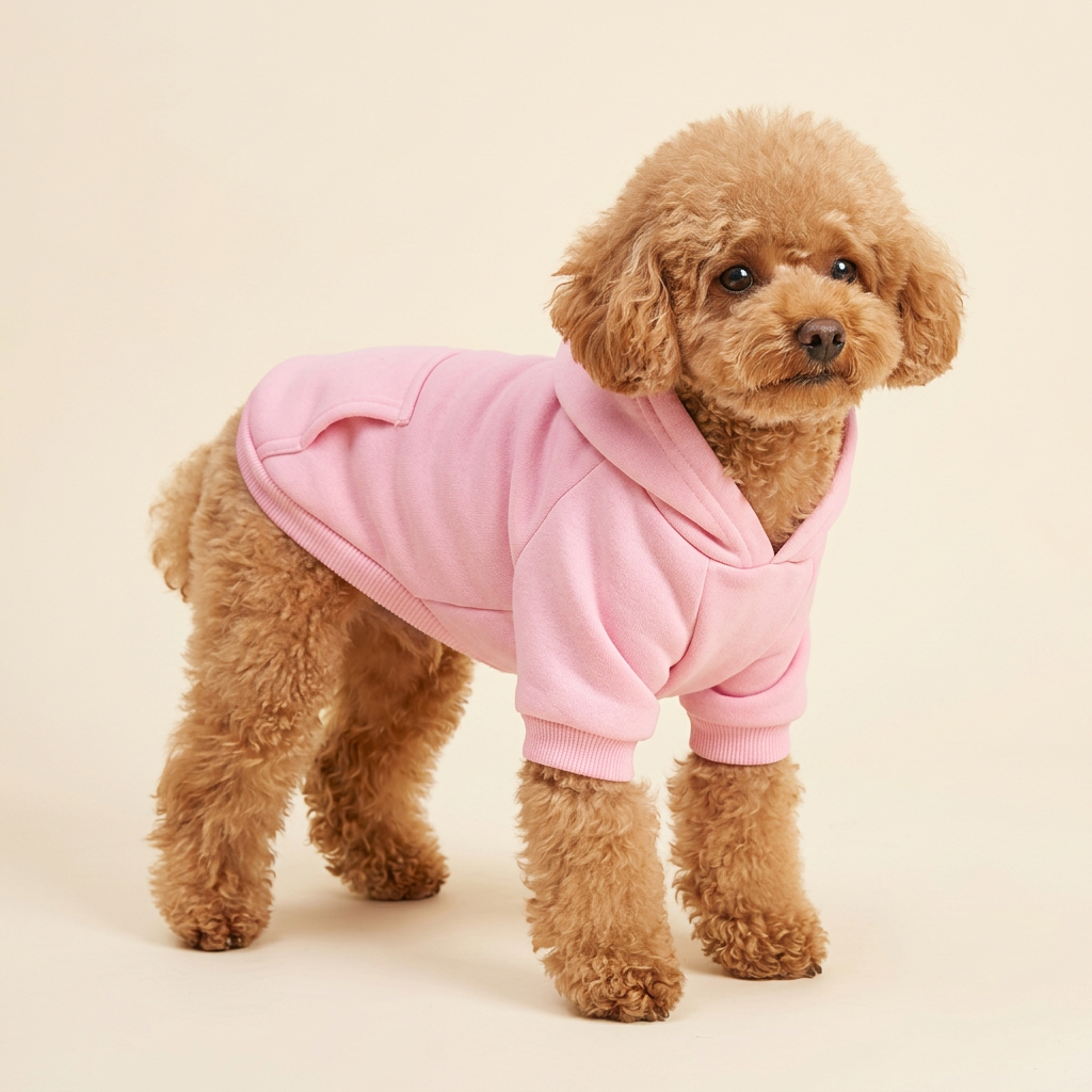 AI-generated toy poodle wearing the pink hoodie